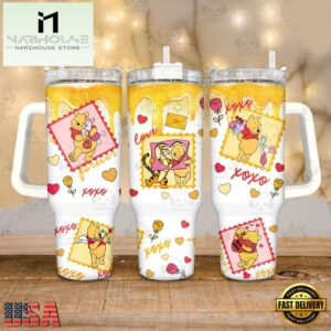 Winnie the Pooh Valentines Gift Disney Cartoon Stainless Steel Tumbler 40Oz With Handle