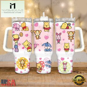Winnie the Pooh Valentines Stainless Steel Tumbler 40Oz With Handle