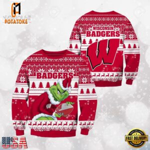Wisconsin Badgers Grinch Custom Name NCAA Ugly Christmas Sweater