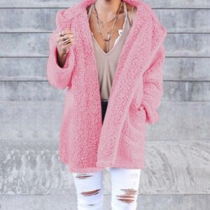 Pure color cardigan hooded lamb velvet coat top