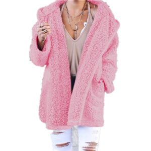 Alternative view of Pure color cardigan hooded lamb velvet coat top
