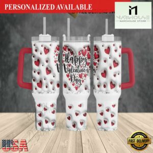 3D Inflated Happy Valentine's Day 40oz Tumbler - 40oz Tumbler with Handle