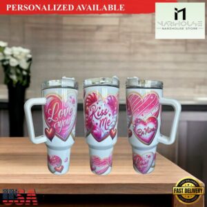 40 oz or 25 oz Tumbler with handle Valentine Cookie Theme - 40oz Tumbler with Handle