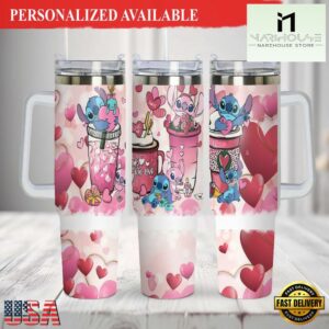 40 oz Stitch Valentine Tumbler Lilo and Stitch Disney Tumbler Valentine Gift - 40oz Tumbler with Handle