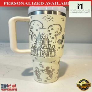 40oz Stainless steel Tumbler Valentines Day Mickey Mouse and Castle - 40oz Tumbler with Handle