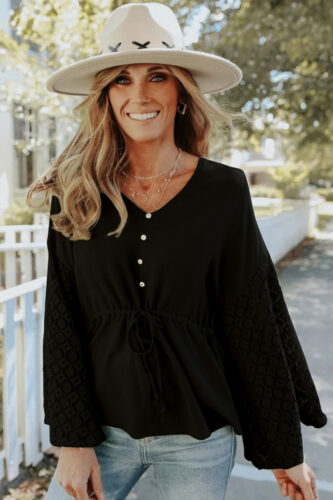 Alternative view of Women's Chiffon Buttoned Hollow Long Sleeve Shirt