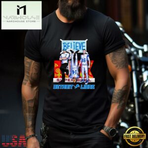 Amon-Ra St. Brown Jared Goff Dan Campbell Coach Detroit Lions Believe Super Bowl LIX Unisex T-Shirt