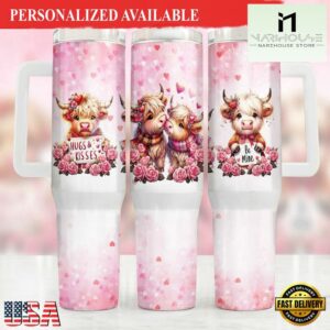 Baby Highland Cow Valentine 40Oz Tumbler With Handle - 40oz Tumbler with Handle