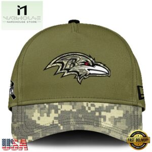 Baltimore Ravens 2024 Salute to Service Club Green Camo Cap Gift For Veteran