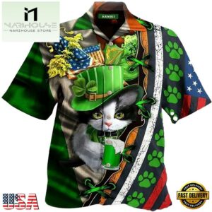 Cat St Patrick'S Day, Shamrock Shirt, Irish Hawaiian Shirt