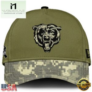Chicago Bears 2024 Salute to Service Club Green Camo Cap Gift For Veteran