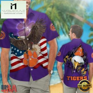 Clemson Tigers Eagle US Flag Hawaiian Shirt