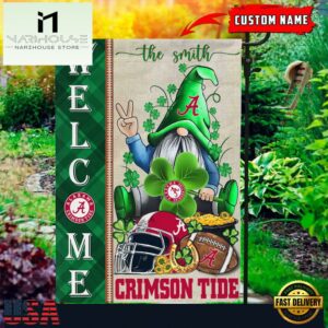 Custom Name Alabama Crimson Tide Happy St. Patrick's Day Shamrock House And Garden Flag