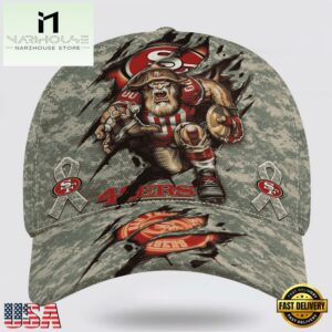 Custom Name And Number NFL 49ers Camo Mascot Classic Baseball Cap