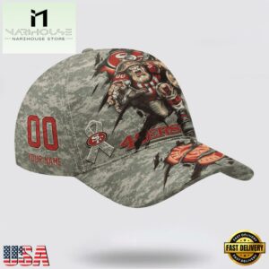 Custom Name And Number NFL 49ers Camo Mascot Classic Baseball Cap