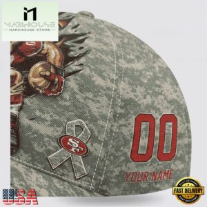 Custom Name And Number NFL 49ers Camo Mascot Classic Baseball Cap