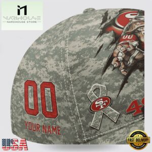 Custom Name And Number NFL 49ers Camo Mascot Classic Baseball Cap