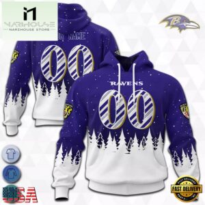 Custom Name And Number NFL Baltimore Ravens Christmas Spirit All Over Print Hoodie Shirt
