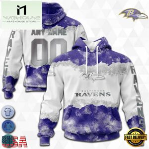 Custom Name And Number NFL Baltimore Ravens Color Christmas 3D Hoodie Shirt
