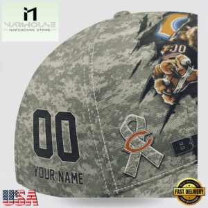 Custom Name And Number NFL Bears Camo Mascot Cap All Over Print SweatShirt