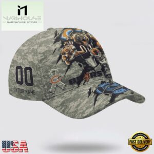 Custom Name And Number NFL Bears Camo Mascot Cap All Over Print SweatShirt