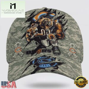Custom Name And Number NFL Bears Camo Mascot Cap All Over Print SweatShirt