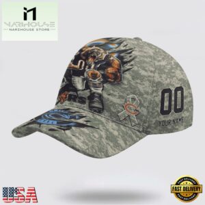 Custom Name And Number NFL Bears Camo Mascot Cap All Over Print SweatShirt