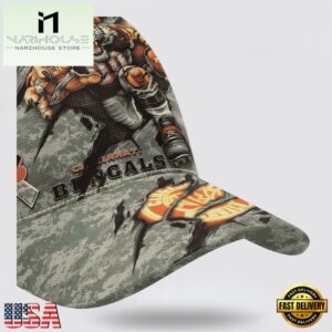 Custom Name And Number NFL Bengals Camo Mascot Classic Baseball Cap