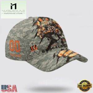 Custom Name And Number NFL Bengals Camo Mascot Classic Baseball Cap