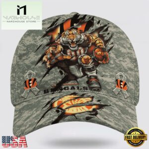 Custom Name And Number NFL Bengals Camo Mascot Classic Baseball Cap