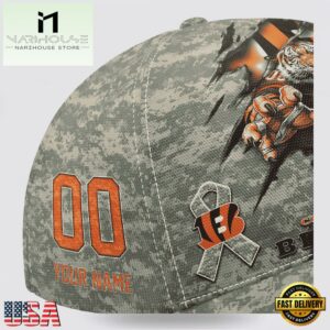 Custom Name And Number NFL Bengals Camo Mascot Classic Baseball Cap