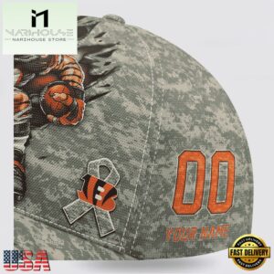 Custom Name And Number NFL Bengals Camo Mascot Classic Baseball Cap
