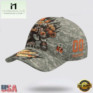 Custom Name And Number NFL Bengals Camo Mascot Classic Baseball Cap