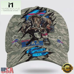 Custom Name And Number NFL Bills Camo Mascot Classic Baseball Cap