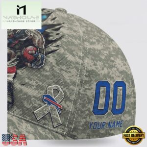 Custom Name And Number NFL Bills Camo Mascot Classic Baseball Cap