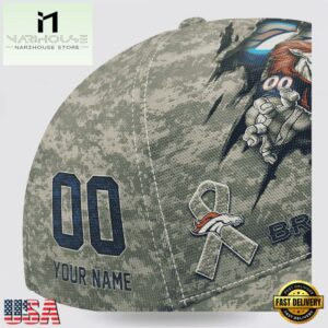 Custom Name And Number NFL Broncos Camo Mascot Classic Baseball Cap