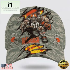 Custom Name And Number NFL Browns Camo Mascot Classic Baseball Cap
