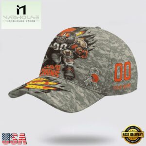 Custom Name And Number NFL Browns Camo Mascot Classic Baseball Cap
