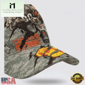 Custom Name And Number NFL Browns Camo Mascot Classic Baseball Cap