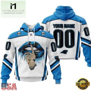 Custom Name And Number NFL Carolina Panthers Lips All Over Print Hoodie