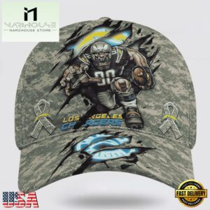 Custom Name And Number NFL Chargers Camo Mascot Classic Baseball Cap
