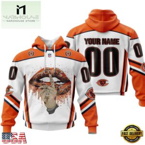 Custom Name And Number NFL Chicago Bears Lips All Over Print Hoodie