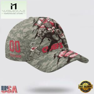 Custom Name And Number NFL Chiefs Camo Mascot Classic Baseball Cap