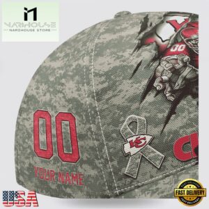 Custom Name And Number NFL Chiefs Camo Mascot Classic Baseball Cap