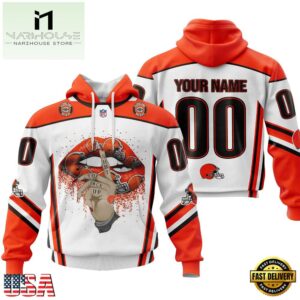 Custom Name And Number NFL Cleveland Browns Lips All Over Print Hoodie