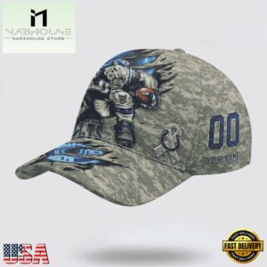 Custom Name And Number NFL Colts Camo Mascot Classic Baseball Cap