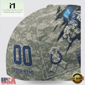 Custom Name And Number NFL Colts Camo Mascot Classic Baseball Cap