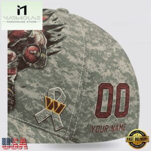 Custom Name And Number NFL Commanders Camo Mascot Classic Baseball Cap
