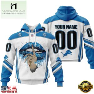 Custom Name And Number NFL Detroit Lions Lips All Over Print Hoodie
