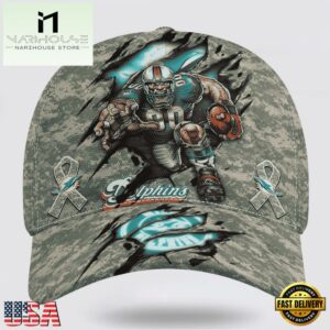 Custom Name And Number NFL Dolphins Camo Mascot Classic Baseball Cap